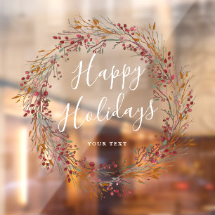 Vinilos Para Cristales Invierno Red Berry Wreath Felices Fiestas