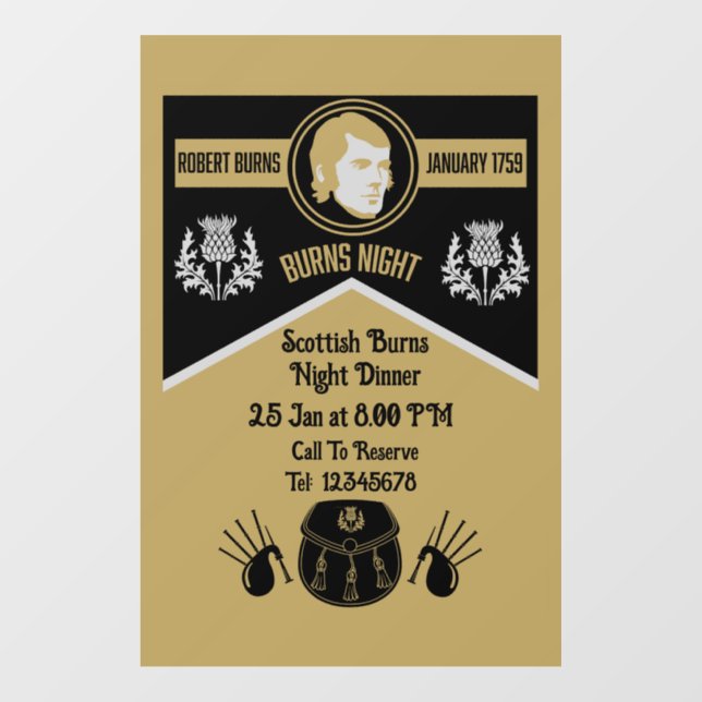 Vinilos Para Cristales Invitación de cena nocturna escocesa a los quemado (Hoja)