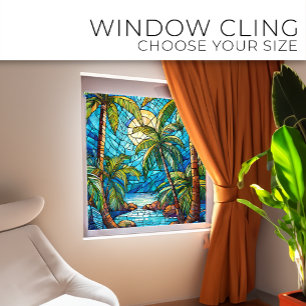 Vinilos Para Cristales Isla tropical por la noche Arte de vidrio manchado