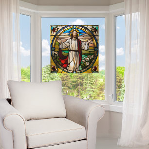 Vinilos Para Cristales Jesús de Cristal Manchado Faux con brazos extendid