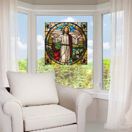 Vinilos Para Cristales Jesús de Vidrio Pintado Falso con Brazos Extendido