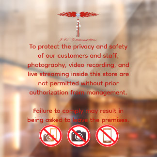 Vinilos Para Cristales JML Communications No Photography or..Window Cling