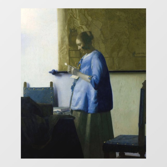 Vinilos Para Cristales Johannes Vermeer - Mujer en azul leyendo una carta (Hoja)