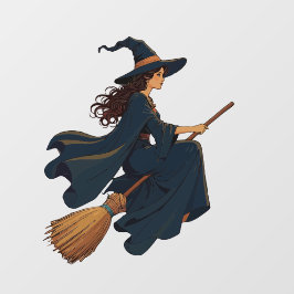 Vinilos Para Cristales Joven Sat Witch Astride Un Arte Vector Besom