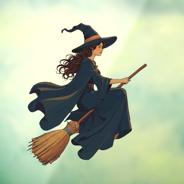 Vinilos Para Cristales Joven Sat Witch Astride Un Arte Vector Besom (Hoja 3)