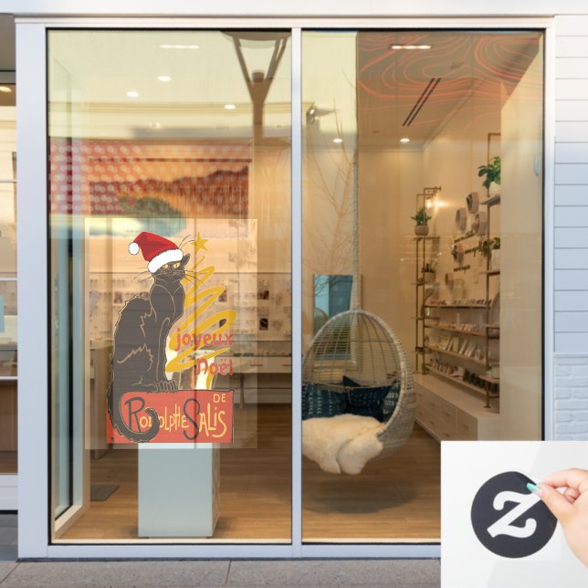 Vinilos Para Cristales Joyeux Noel Le Chat Noir With Stylized Golden Tree (Ventana de la tienda)