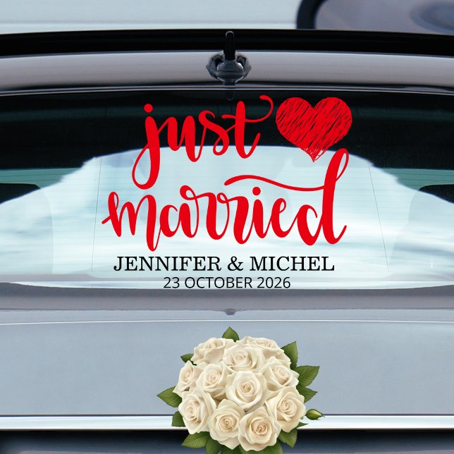 Vinilos Para Cristales Just Married romantic red script wedding car (Subido por el creador)