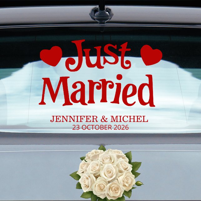 Vinilos Para Cristales Just Married romantic red script wedding car (Subido por el creador)