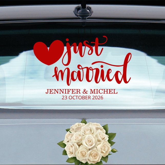 Vinilos Para Cristales Just Married romantic red script wedding car (Subido por el creador)