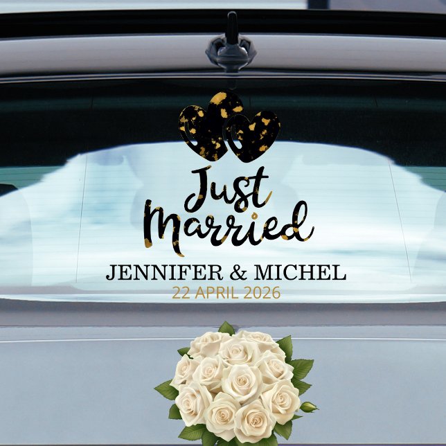 Vinilos Para Cristales Just Married Wedding Car Window Cling with Hearts (Subido por el creador)