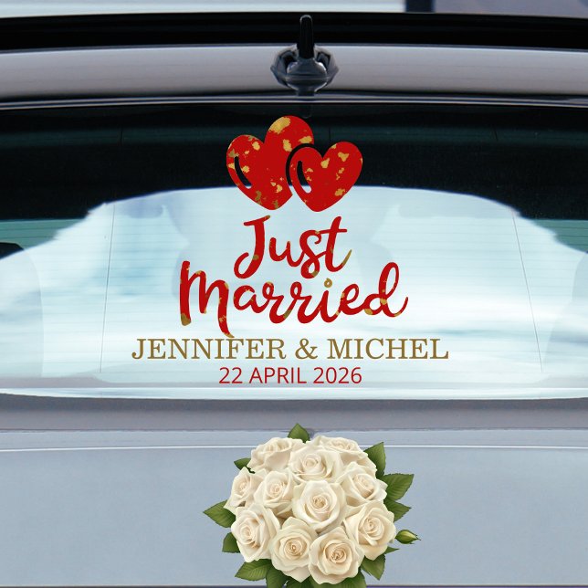 Vinilos Para Cristales Just Married Wedding Car Window Cling with Hearts (Subido por el creador)
