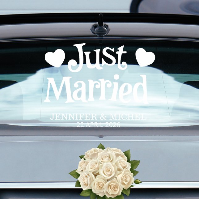 Vinilos Para Cristales Just Married Wedding Car Window Cling with Hearts (Subido por el creador)