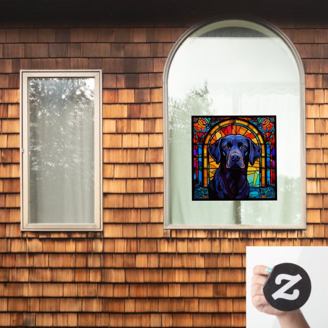 Vinilos Para Cristales Labrador negro Mascota Faux Stained Glass (Ventana de inicio)