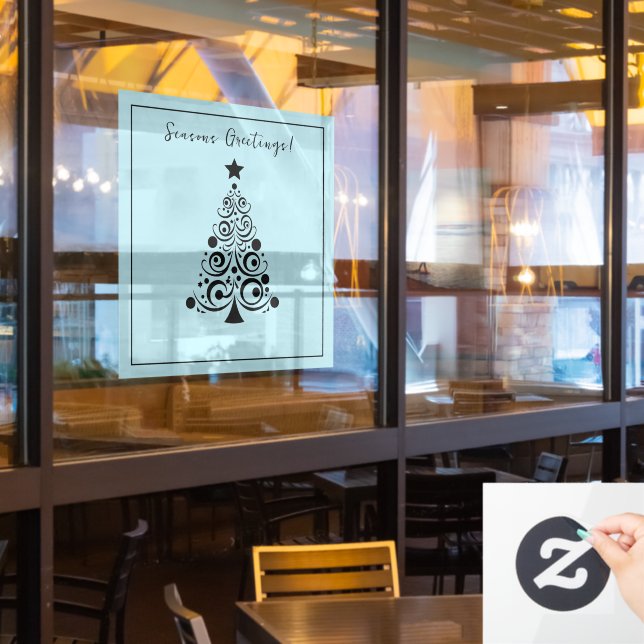 Vinilos Para Cristales Las estaciones saludan el árbol negro de Navidad e (ventana del restaurante)