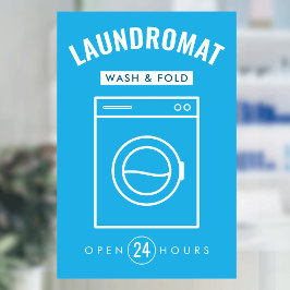 Vinilos Para Cristales Laundromat 24/7 Wash and Fold Service Blue & White