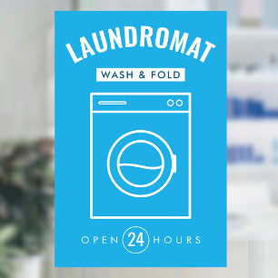 Vinilos Para Cristales Lavandería 24/7 Servicio de Lavar y Doblar Azul y 