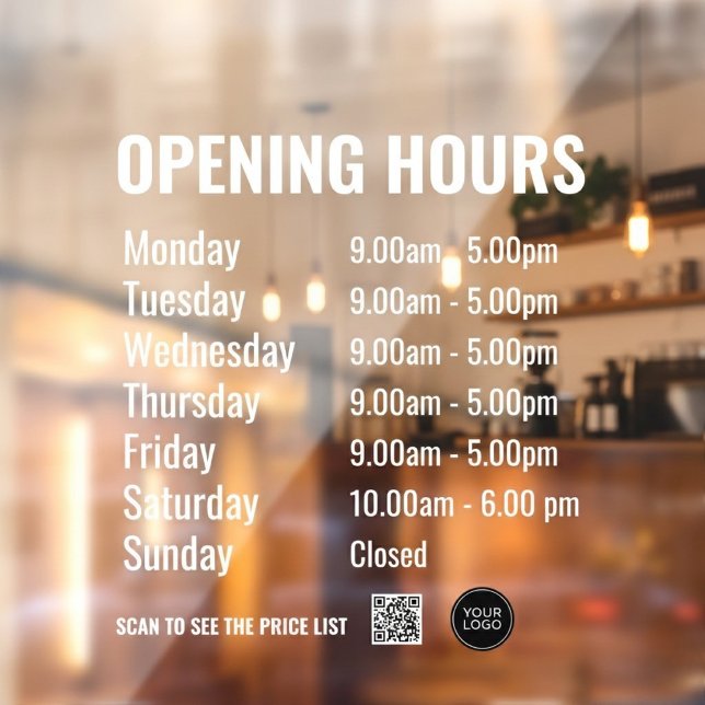 Vinilos Para Cristales Letrero de Horarios de Apertura Modernos con Códig (Subido por el creador)