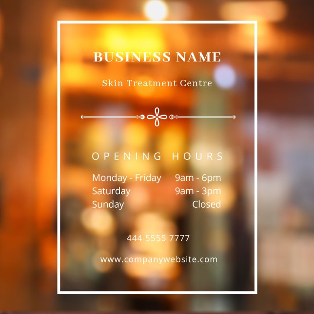 Vinilos Para Cristales Letrero Simple Blanco para Puerta de Pequeña Empre (Simple Small White Business Opening Hour window cling)