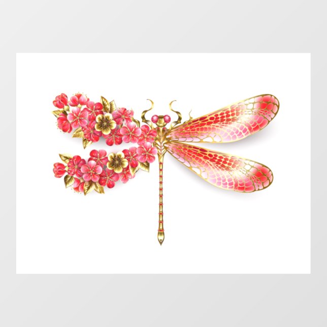Vinilos Para Cristales Libélula de flor con sakura de joyería (Hoja)