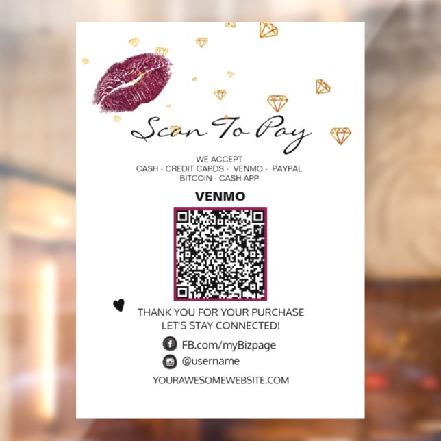 Vinilos Para Cristales *~* LIPS DIAMONDS Escanea para PAGAR código QR (Hoja 2)