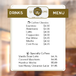 Vinilos Para Cristales Lista de bebidas personalizadas de cafetería profe