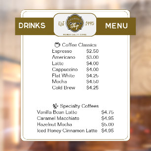 Vinilos Para Cristales Lista de bebidas personalizadas de cafetería profe