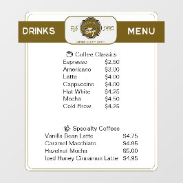 Vinilos Para Cristales Lista de bebidas personalizadas de la Cafetería Pr