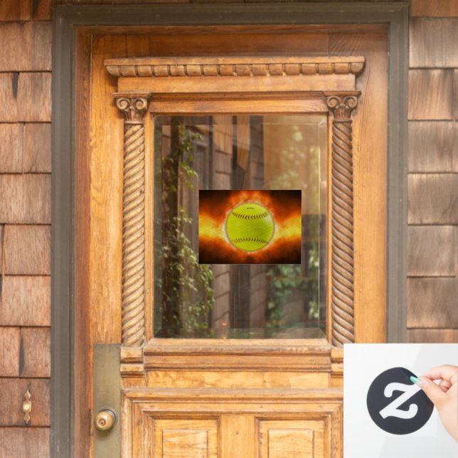 Vinilos Para Cristales Llamas de baloncesto de softball amarillo de Slipp (Puerta de casa)