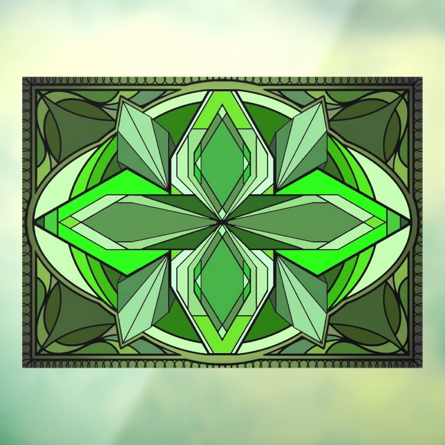 Vinilos Para Cristales Llenado de ventana de privacidad de Art Deco verde (Hoja 3)