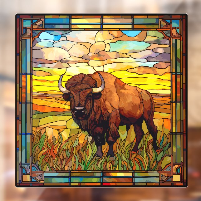 Vinilos Para Cristales Lluvia Americana Búfalo Bison Faux Stained Glass (Hoja 2)