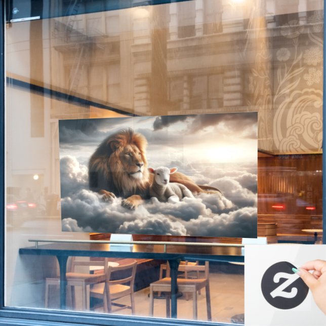 Vinilos Para Cristales Lluvia de ventana de león y cordero (Ventana de cafetería)