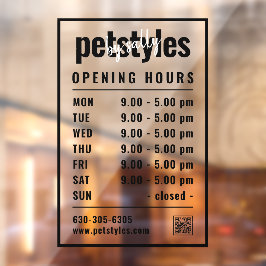 Vinilos Para Cristales Logo de Horas de Apertura Negra y código QR