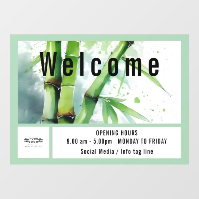 Vinilos Para Cristales Logo de horas de funcionamiento Puerta de bienveni (Hoja)