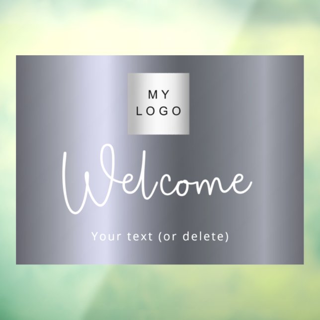 Vinilos Para Cristales Logo de negocios metálicos de plata de bienvenida (Hoja 3)
