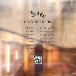 Vinilos Para Cristales Logotipo Botánico Mínimo Código QR Horario de Aper