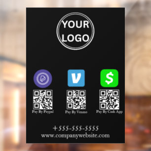 Vinilos Para Cristales Logotipo de código QR de Cash App Venmo Paypal par