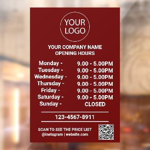 Vinilos Para Cristales Logotipo de código QR de horario de apertura de ne
