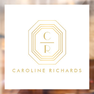 Vinilos Para Cristales Logotipo de monograma apilado Art Deco dorado/blan