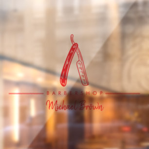 Vinilos Para Cristales Logotipo de Negocio de Afeitadora de Barbero Rojo