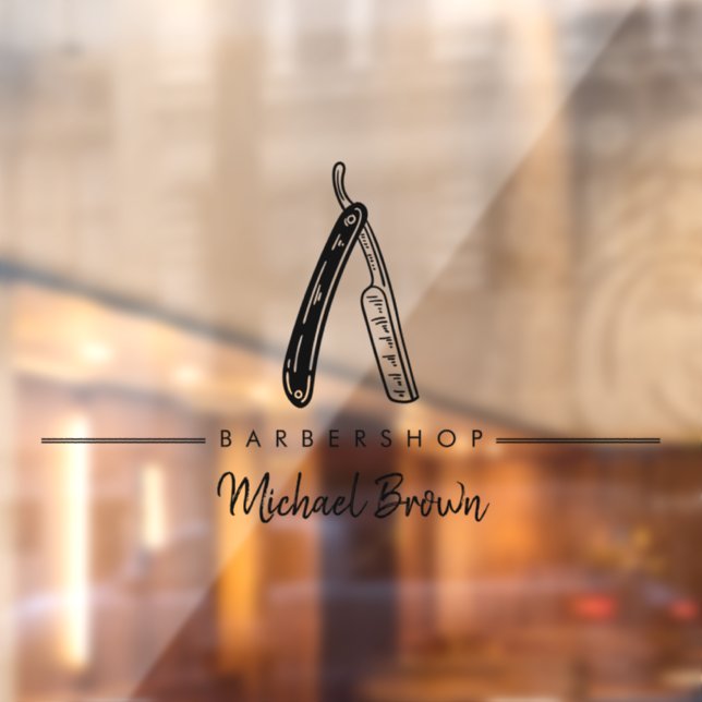 Vinilos Para Cristales Logotipo de negocio de navaja de barbero (Hoja 2)