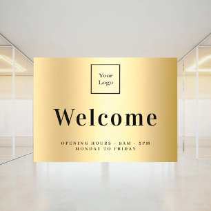 Vinilos Para Cristales logotipo de negocio de oro horas de apertura de bi
