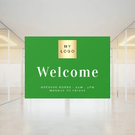 Vinilos Para Cristales Logotipo de negocio verde bosque horas de apertura