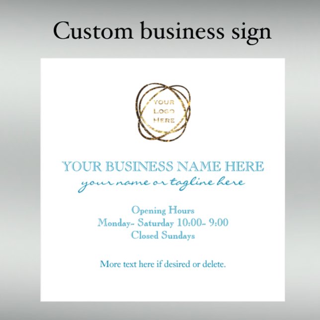 Vinilos Para Cristales Logotipo Empresarial Personalizado Turquesa Elegan (Customize this template for the perfect aqua modern script sign. Add logo and business name.)