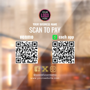 Vinilos Para Cristales Logotipo Escanear para Pagar Código QR de CashApp