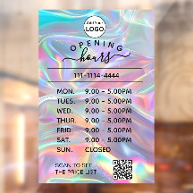 logotipo holográfico de horario de apertura y códi