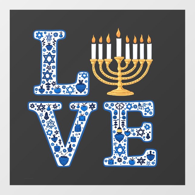 Vinilos Para Cristales Love Hanukkah Jewish Holiday Menorah (Hoja)