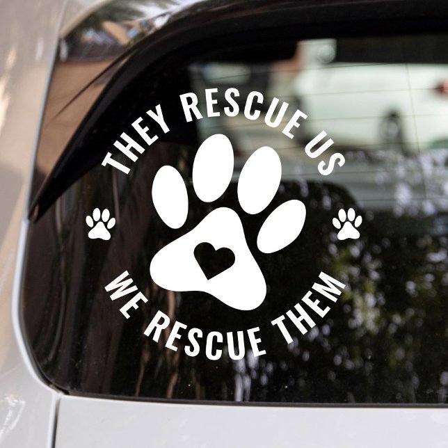 Vinilos Para Cristales Lover De Mascotas Blancas Les Rescatamos De La Dec (Modern, minimalist "We Rescue Them" car window decal with white paw prints. Gift for pet lovers.)