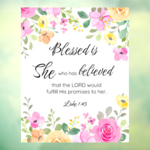 Vinilos Para Cristales Luke 1:45 bendecida es ella, floral de las escritu