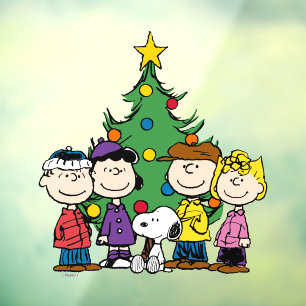 Vinilos Para Cristales Maní La pandilla alrededor del árbol de Navidad