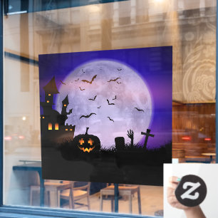 Vinilos Para Cristales Mansión embrujada luna llena de Halloween espeluzn